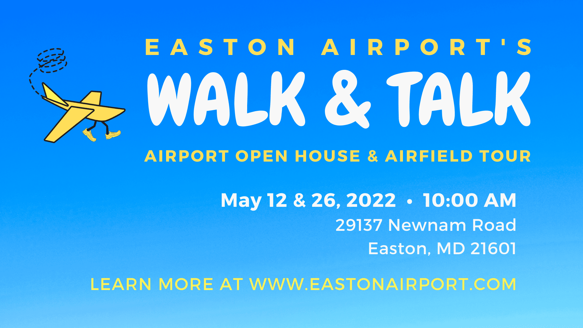 Easton Airport Walk & Talk Tours Return May 12 & 26